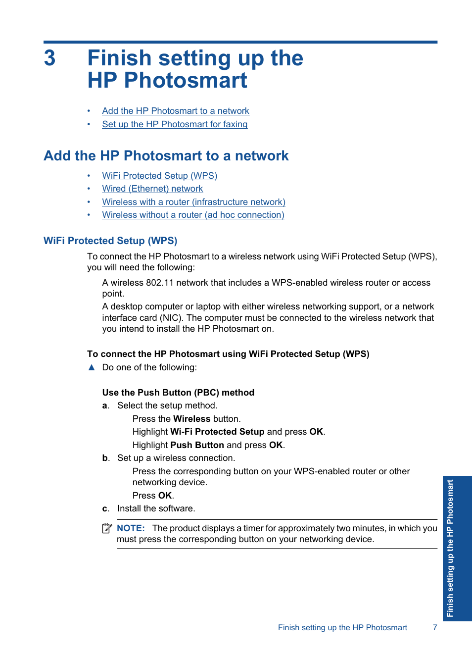 Finish setting up the hp photosmart, Add the hp photosmart to a network, 3 finish setting up the hp photosmart | 3finish setting up the hp photosmart | HP Photosmart Premium Fax C410 User Manual | Page 9 / 264