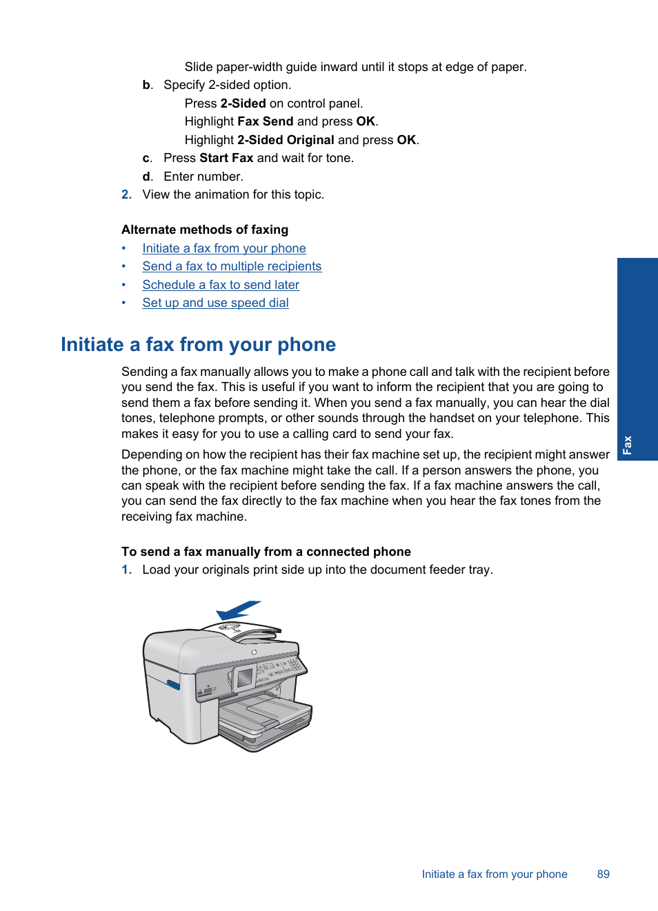 Initiate a fax from your phone | HP Photosmart Premium Fax C410 User Manual | Page 91 / 264