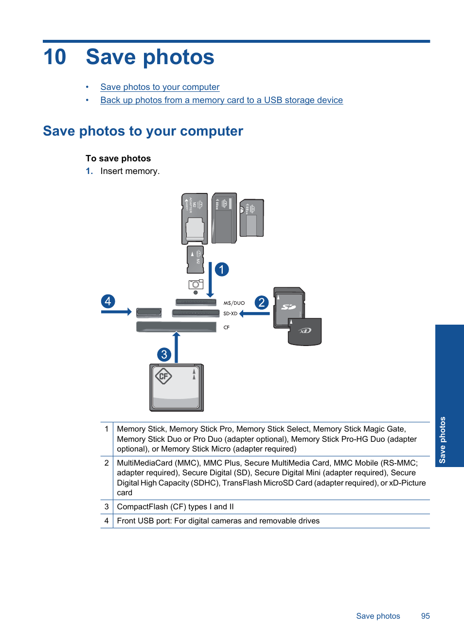 Save photos, Save photos to your computer, 10 save photos | HP Photosmart Premium Fax C410 User Manual | Page 97 / 264