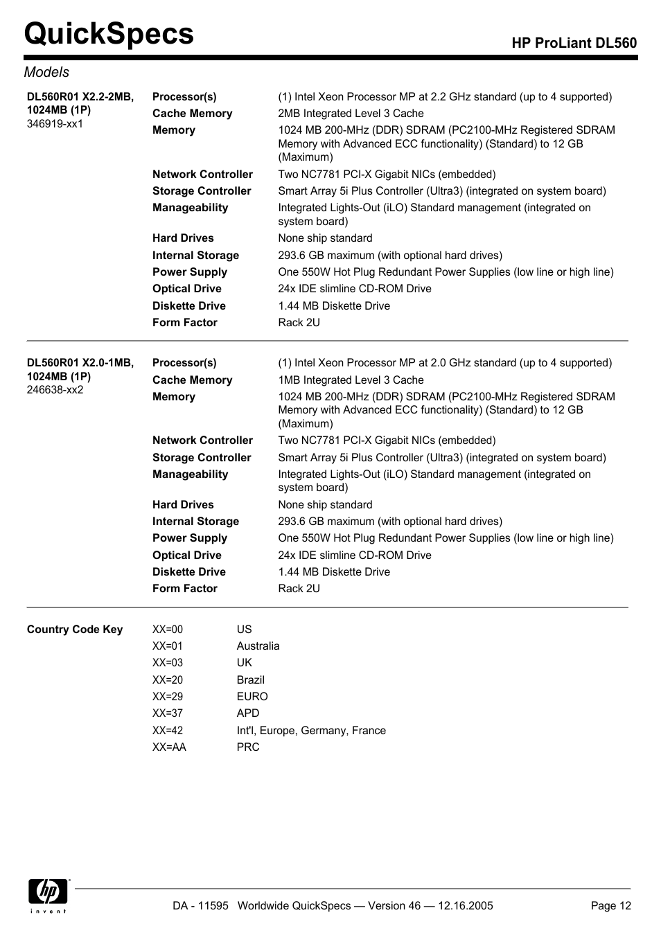 Quickspecs, Hp proliant dl560 models | HP DL560 User Manual | Page 12 / 35