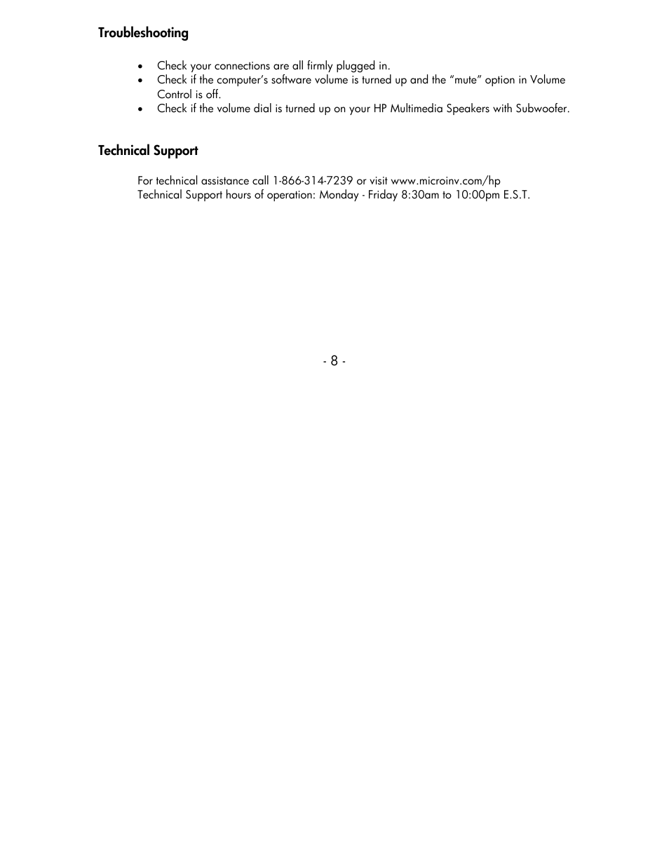 Troubleshooting, Technical support | HP PP037AA #ABA User Manual | Page 8 / 11
