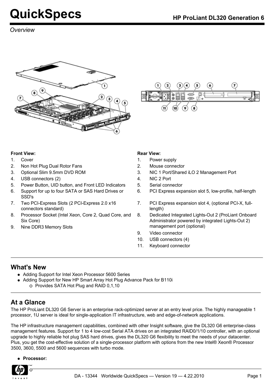 HP ProLiant G6 Server DL320 User Manual | 43 pages