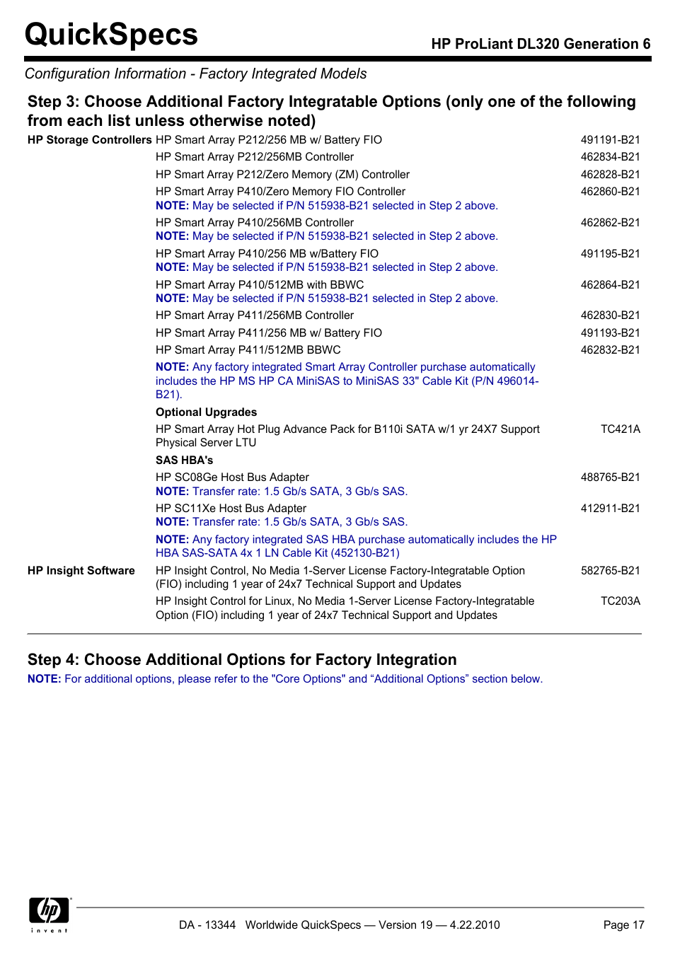 Quickspecs | HP ProLiant G6 Server DL320 User Manual | Page 17 / 43