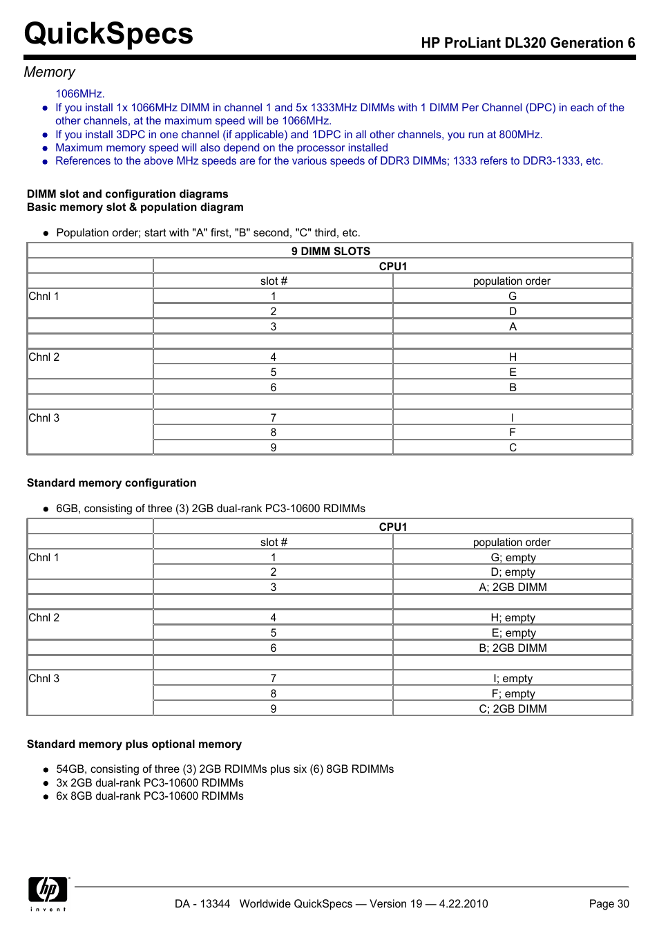 Quickspecs | HP ProLiant G6 Server DL320 User Manual | Page 30 / 43
