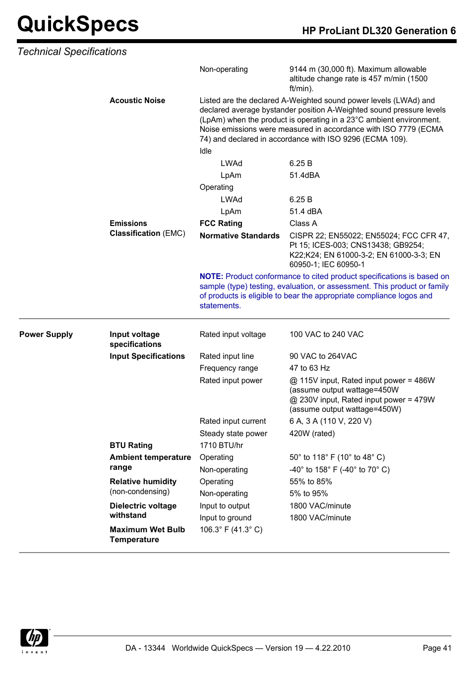 Quickspecs | HP ProLiant G6 Server DL320 User Manual | Page 41 / 43