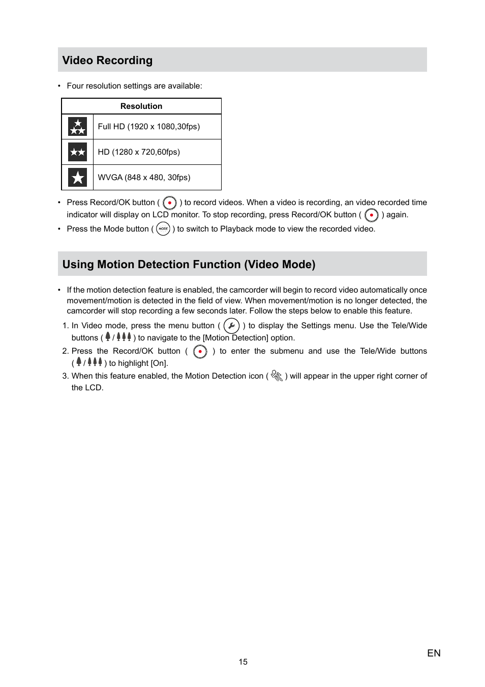 Video recording, Using motion detection function (video mode) | HP V5020U User Manual | Page 15 / 49