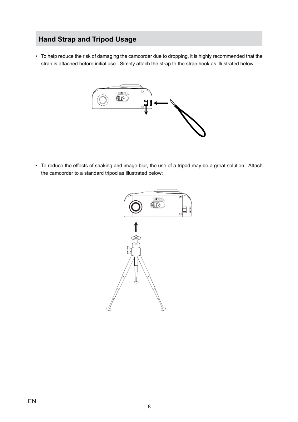 Hand strap and tripod usage | HP V5020U User Manual | Page 8 / 49