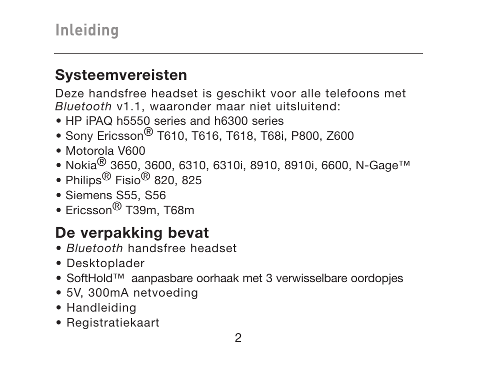 Inleiding | HP iPAQ Bluetooth Hands-Free Headset F8T061eaHP User Manual | Page 108 / 208