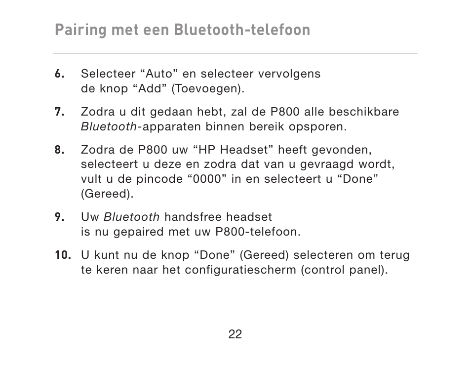 Pairing met een bluetooth-telefoon | HP iPAQ Bluetooth Hands-Free Headset F8T061eaHP User Manual | Page 128 / 208