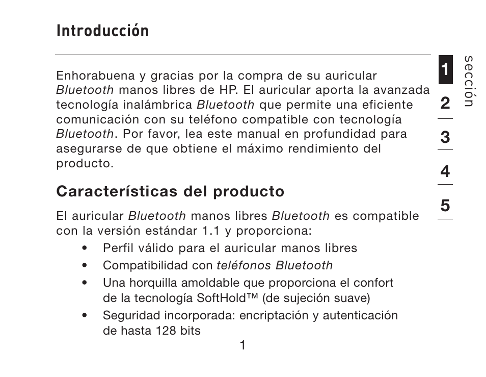 Introducción | HP iPAQ Bluetooth Hands-Free Headset F8T061eaHP User Manual | Page 141 / 208