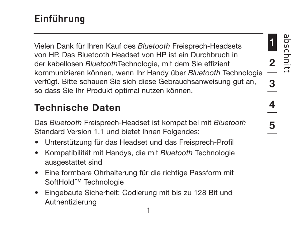 Einführung | HP iPAQ Bluetooth Hands-Free Headset F8T061eaHP User Manual | Page 73 / 208