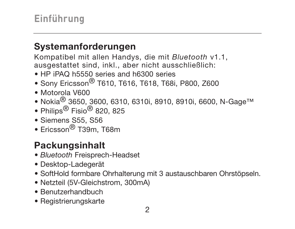 Einführung | HP iPAQ Bluetooth Hands-Free Headset F8T061eaHP User Manual | Page 74 / 208