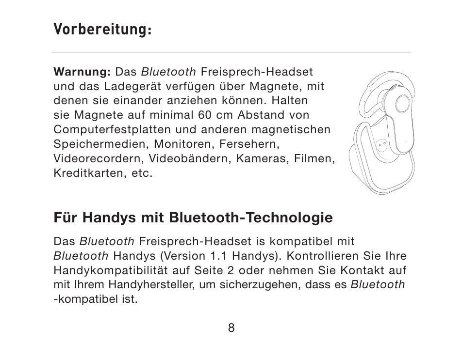 Vorbereitung | HP iPAQ Bluetooth Hands-Free Headset F8T061eaHP User Manual | Page 80 / 208