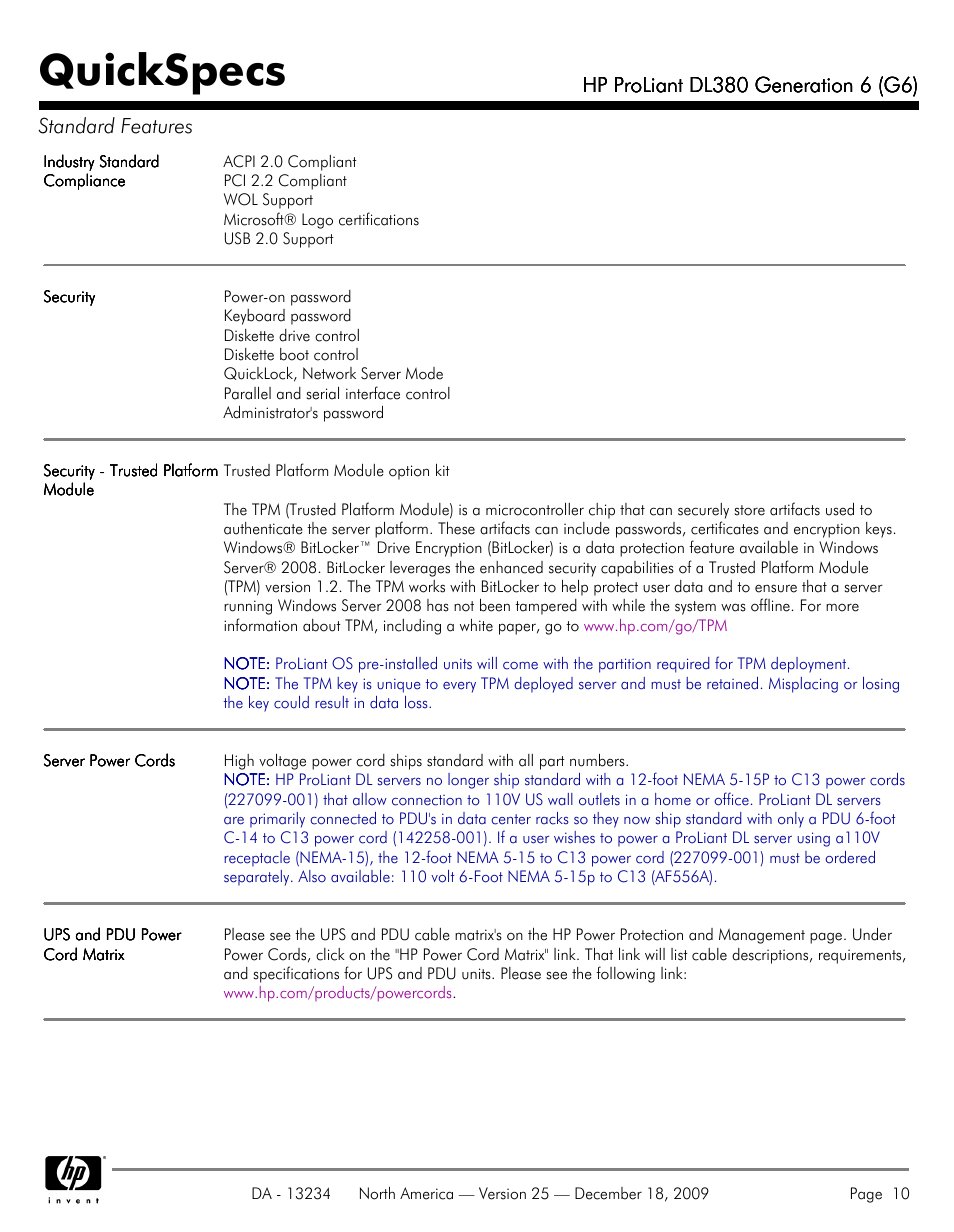 Quickspecs | HP QUICKSPECS DL380 User Manual | Page 10 / 56