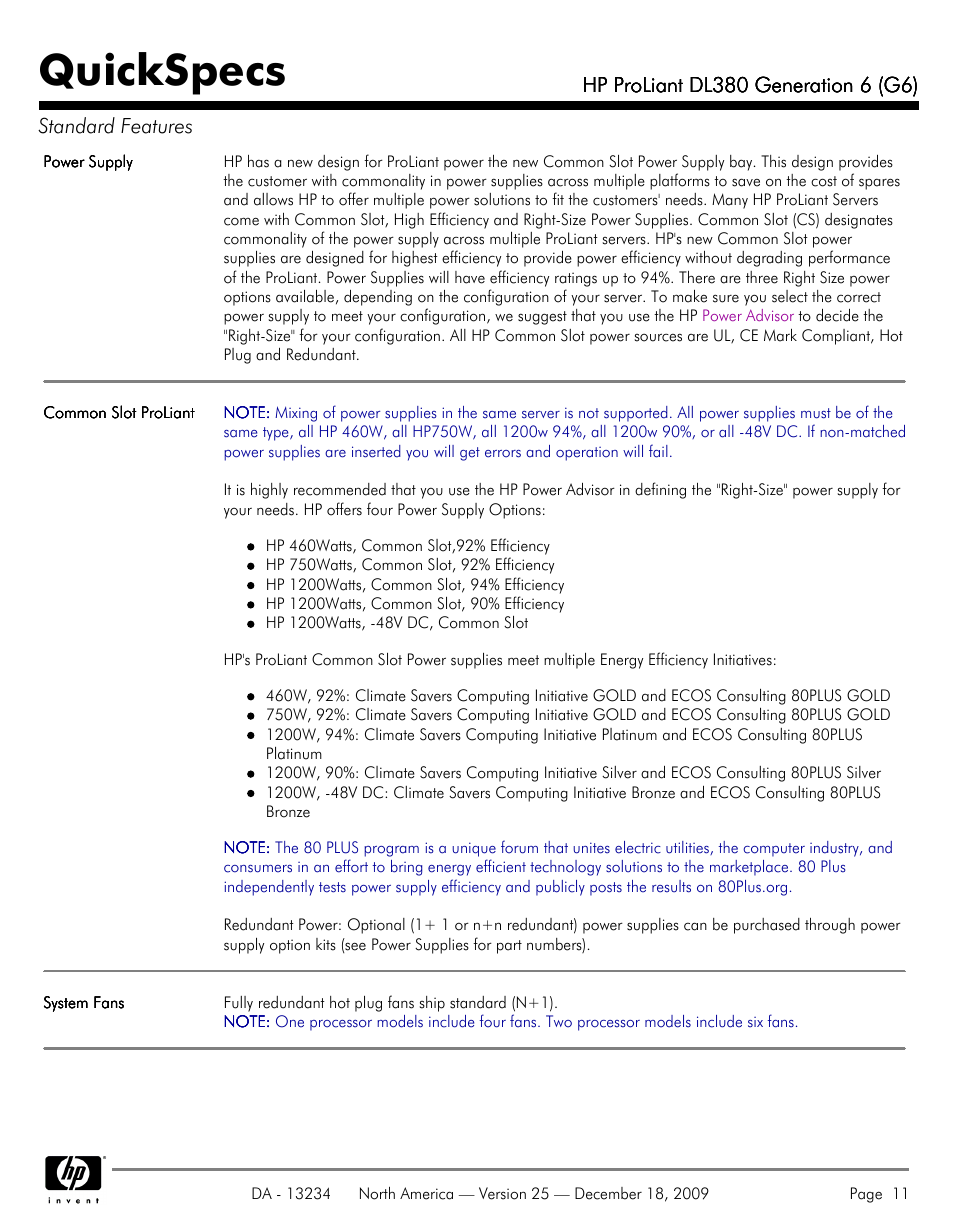 Quickspecs | HP QUICKSPECS DL380 User Manual | Page 11 / 56