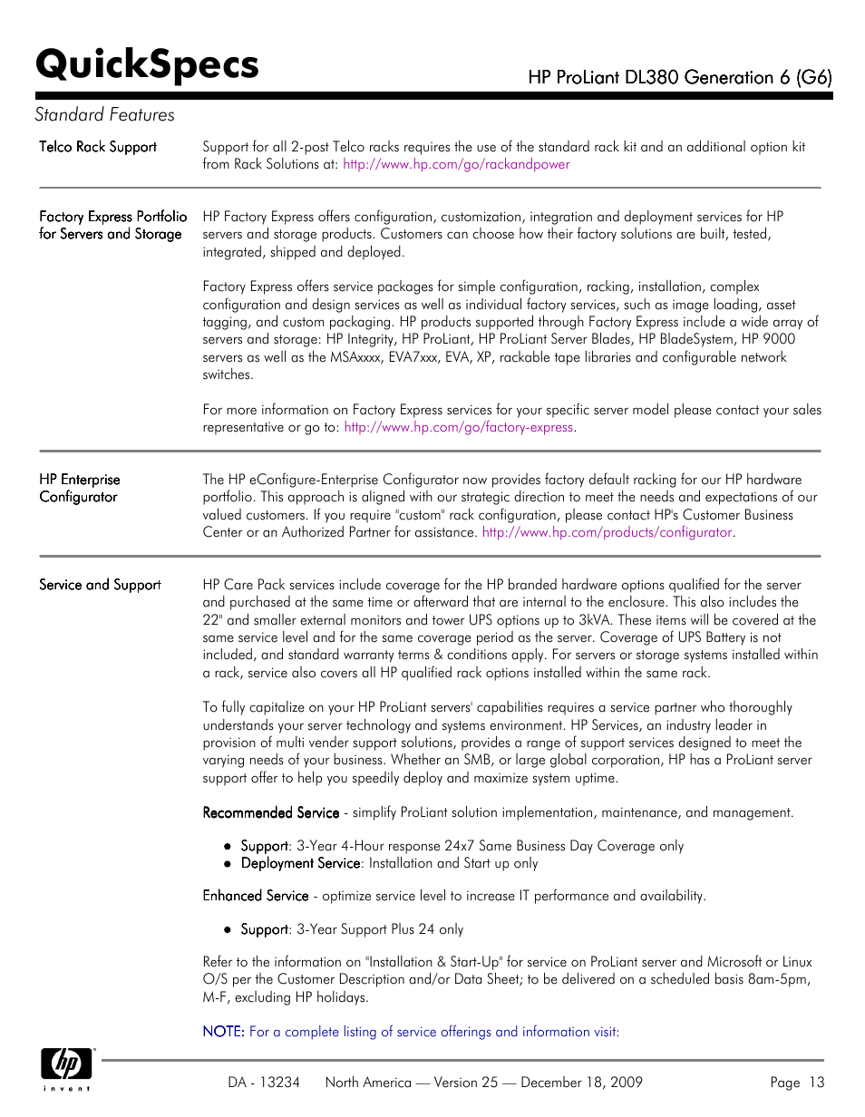 Quickspecs | HP QUICKSPECS DL380 User Manual | Page 13 / 56