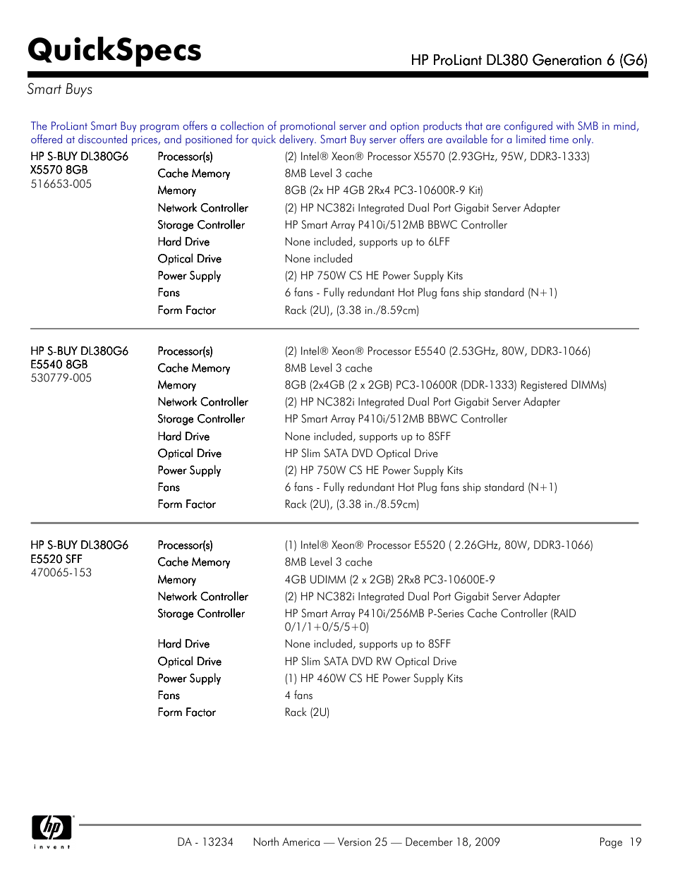 Smart buys, Quickspecs | HP QUICKSPECS DL380 User Manual | Page 19 / 56