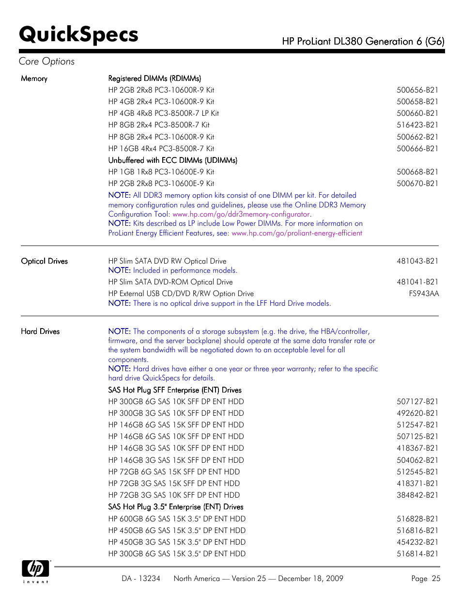 Quickspecs | HP QUICKSPECS DL380 User Manual | Page 25 / 56