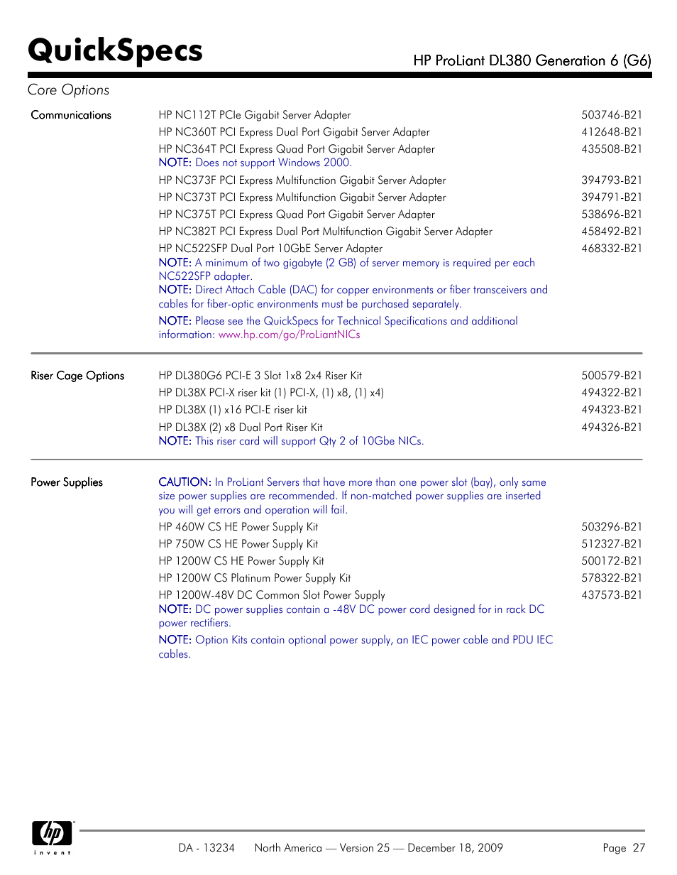 Quickspecs | HP QUICKSPECS DL380 User Manual | Page 27 / 56