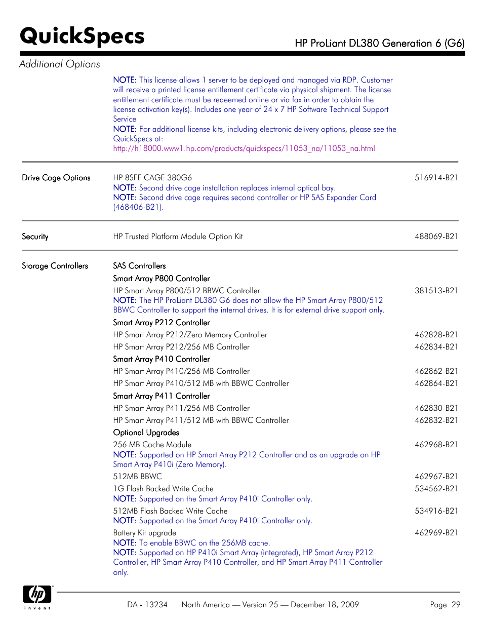 Quickspecs | HP QUICKSPECS DL380 User Manual | Page 29 / 56