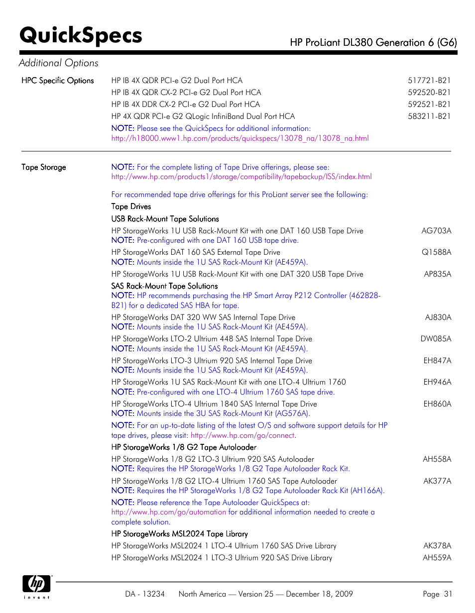 Quickspecs | HP QUICKSPECS DL380 User Manual | Page 31 / 56