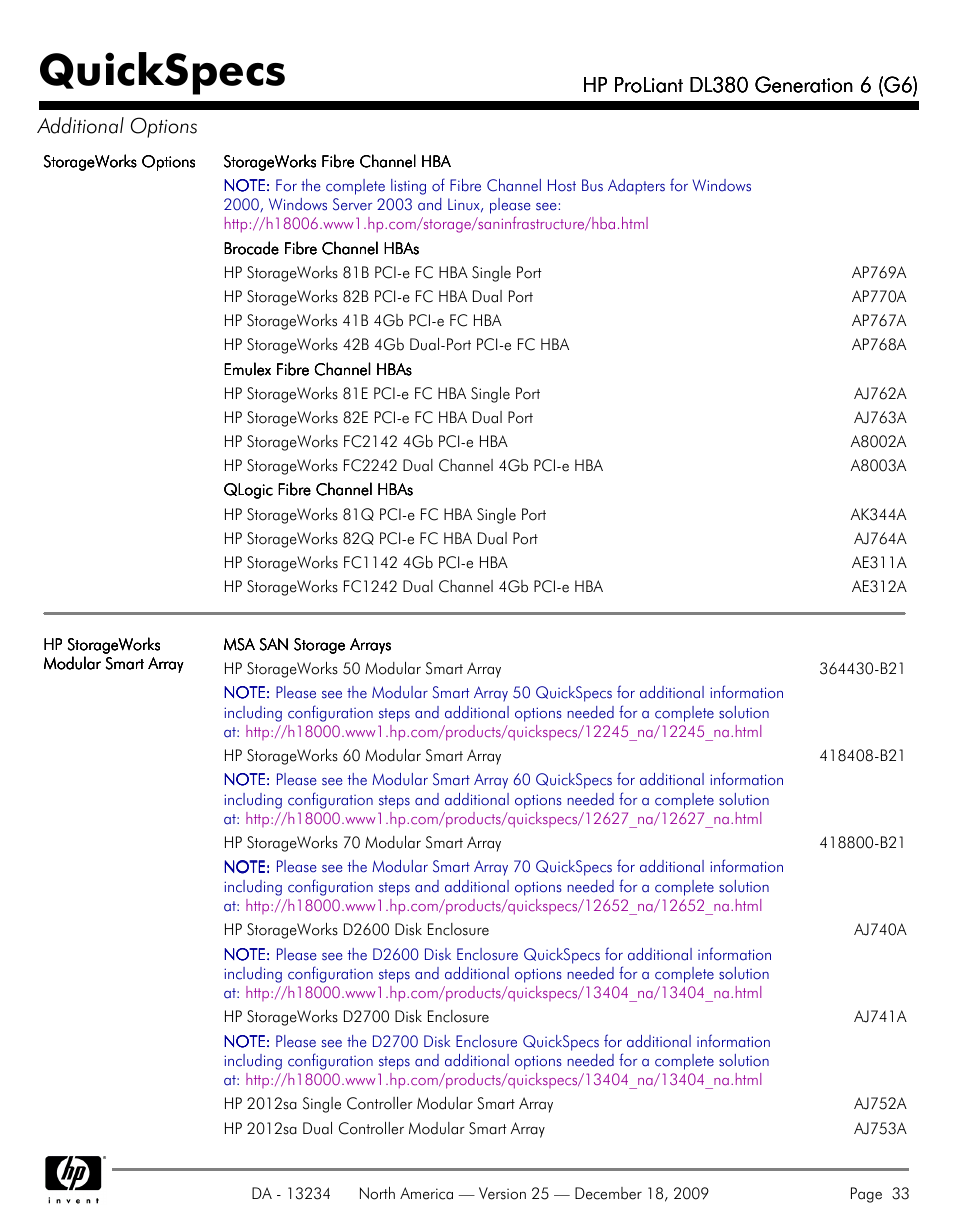 Quickspecs | HP QUICKSPECS DL380 User Manual | Page 33 / 56