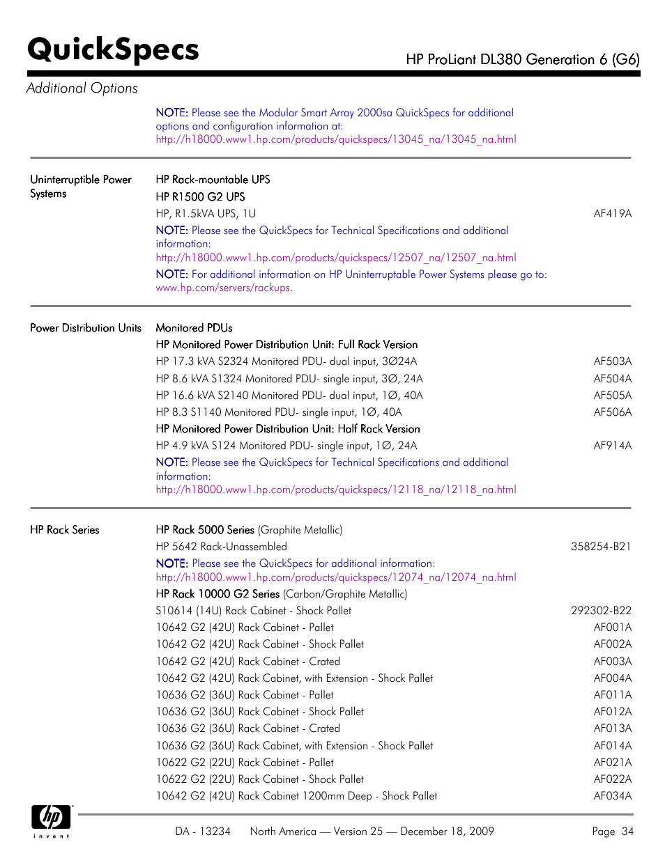 Quickspecs | HP QUICKSPECS DL380 User Manual | Page 34 / 56