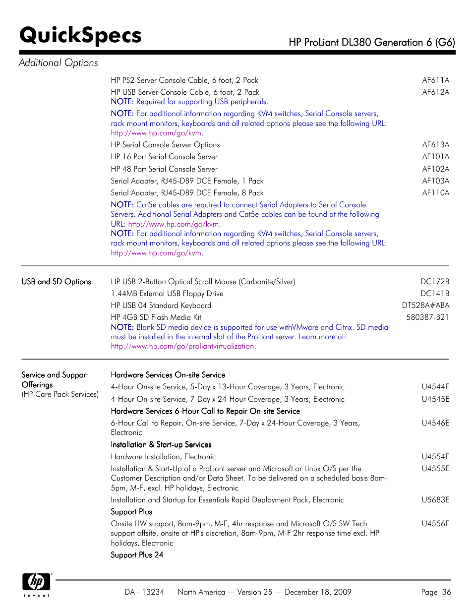 Quickspecs | HP QUICKSPECS DL380 User Manual | Page 36 / 56