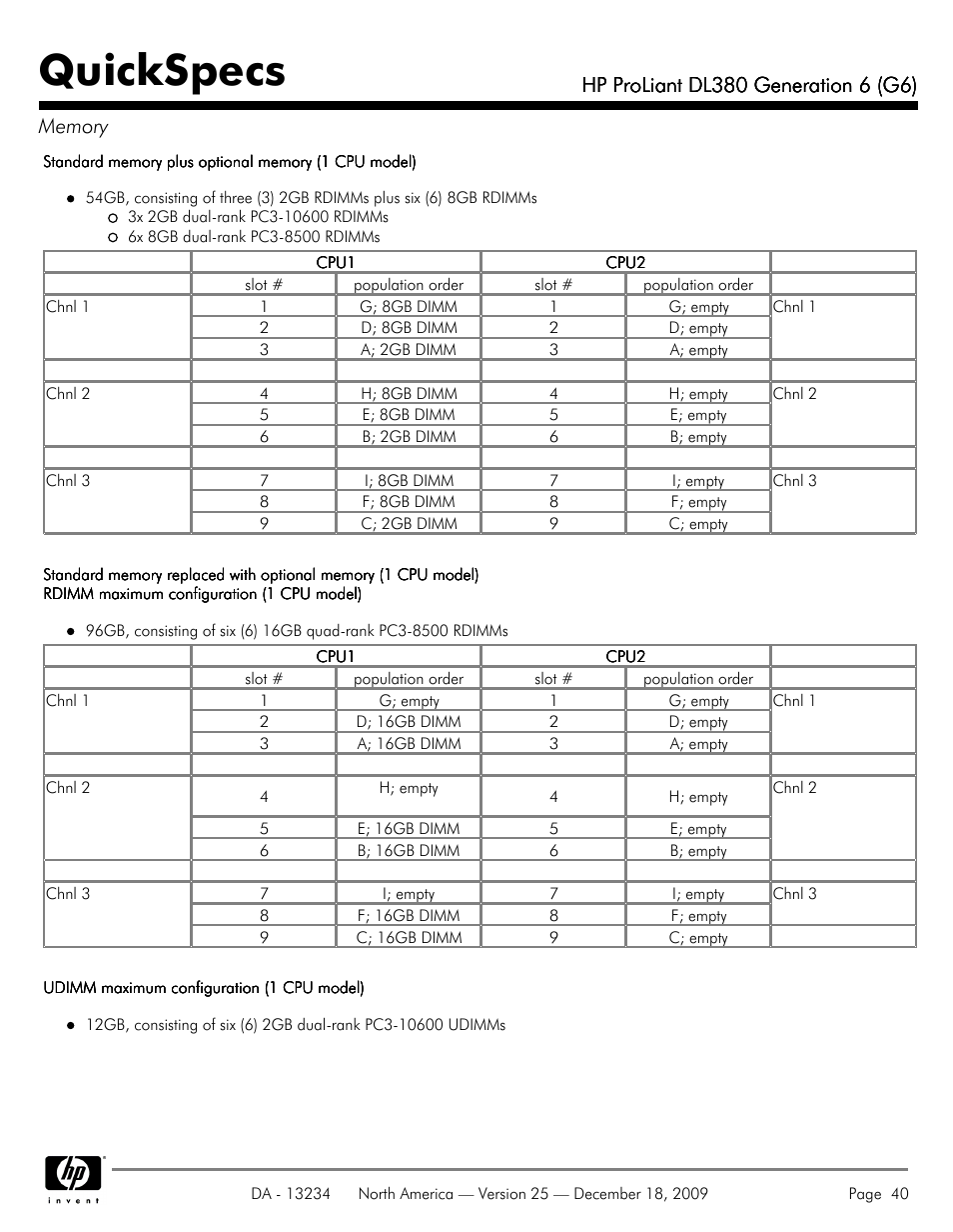 Quickspecs | HP QUICKSPECS DL380 User Manual | Page 40 / 56