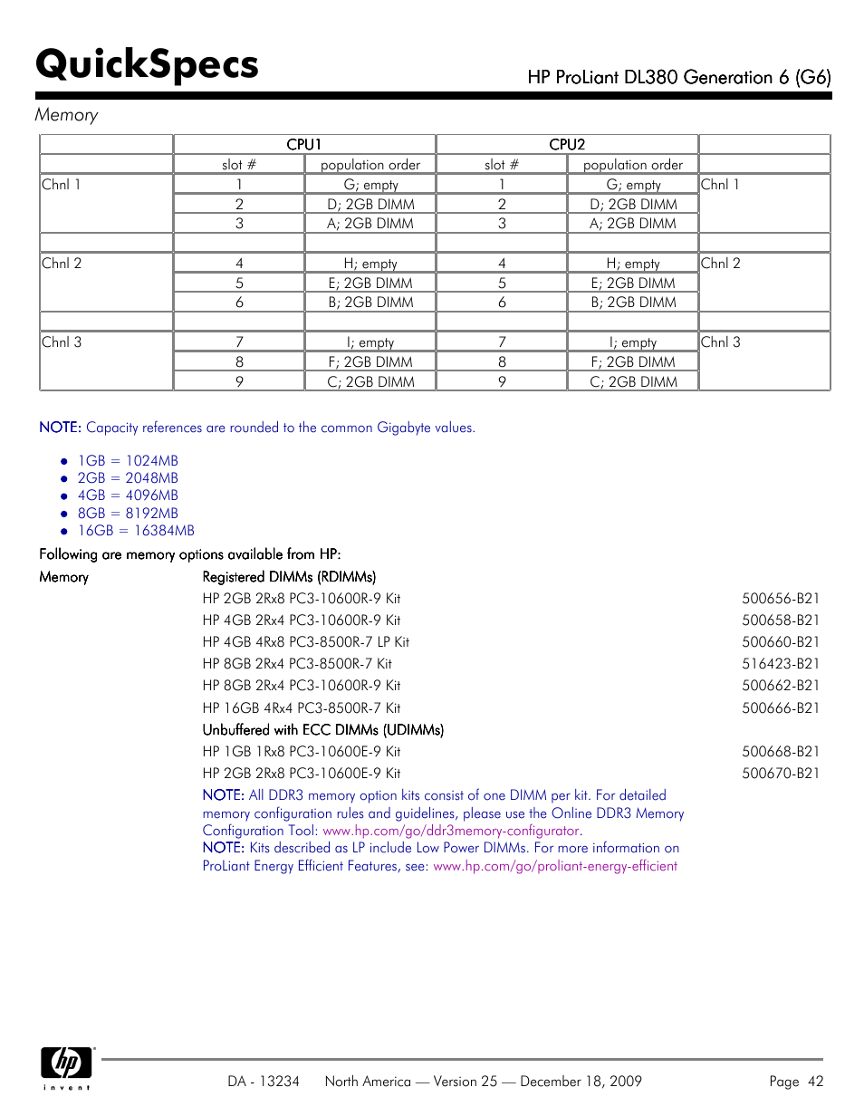 Quickspecs | HP QUICKSPECS DL380 User Manual | Page 42 / 56