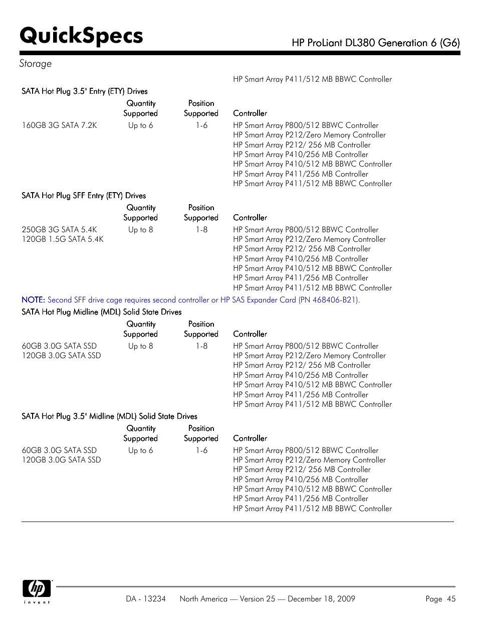 Quickspecs | HP QUICKSPECS DL380 User Manual | Page 45 / 56