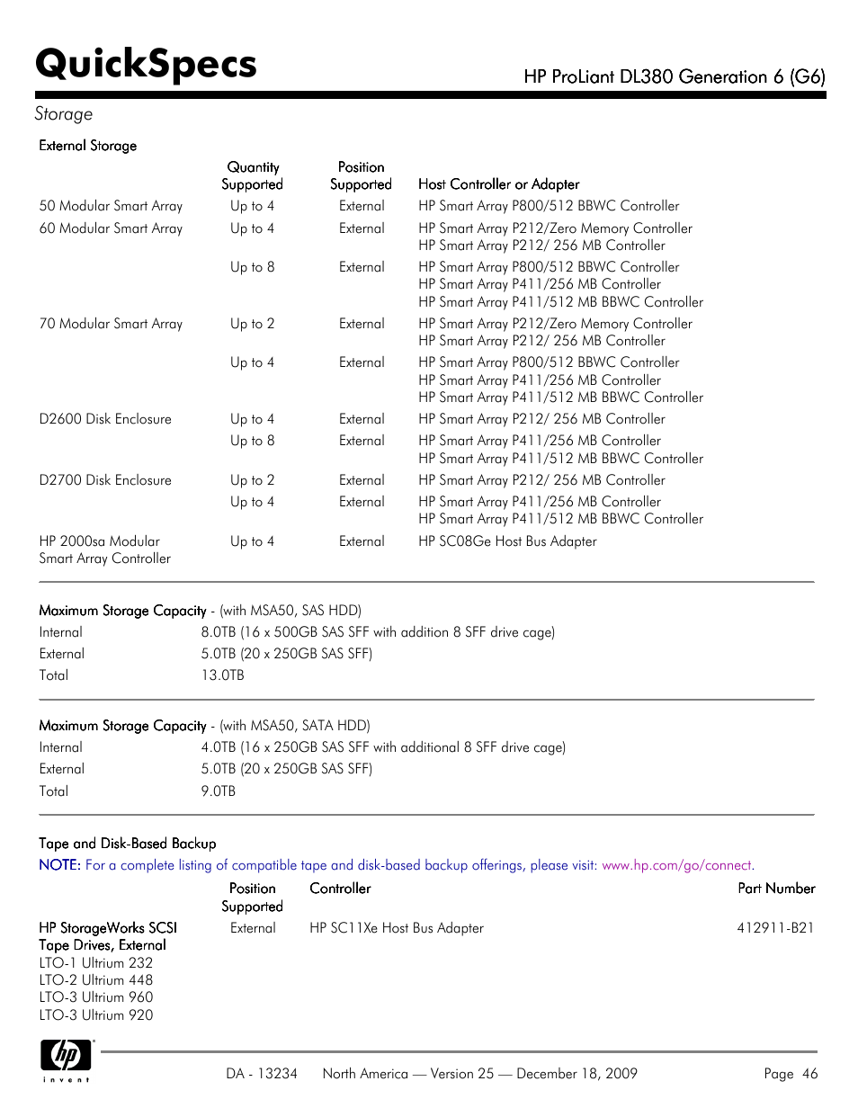 Quickspecs | HP QUICKSPECS DL380 User Manual | Page 46 / 56