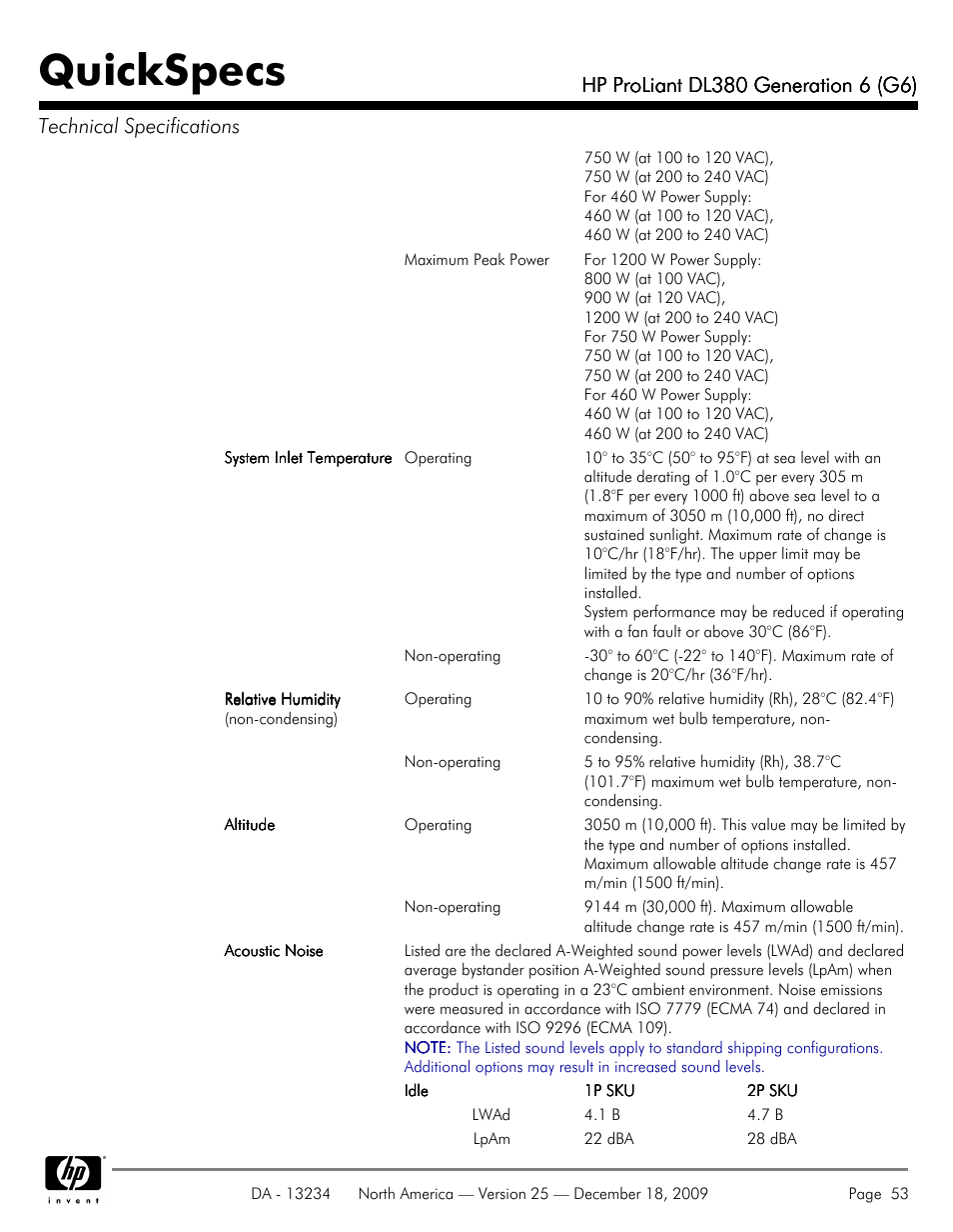 Quickspecs | HP QUICKSPECS DL380 User Manual | Page 53 / 56