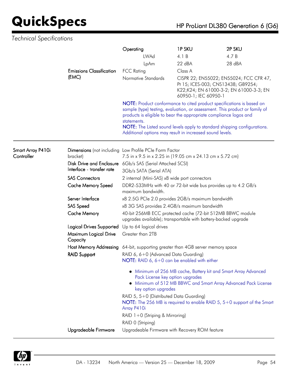 Quickspecs | HP QUICKSPECS DL380 User Manual | Page 54 / 56