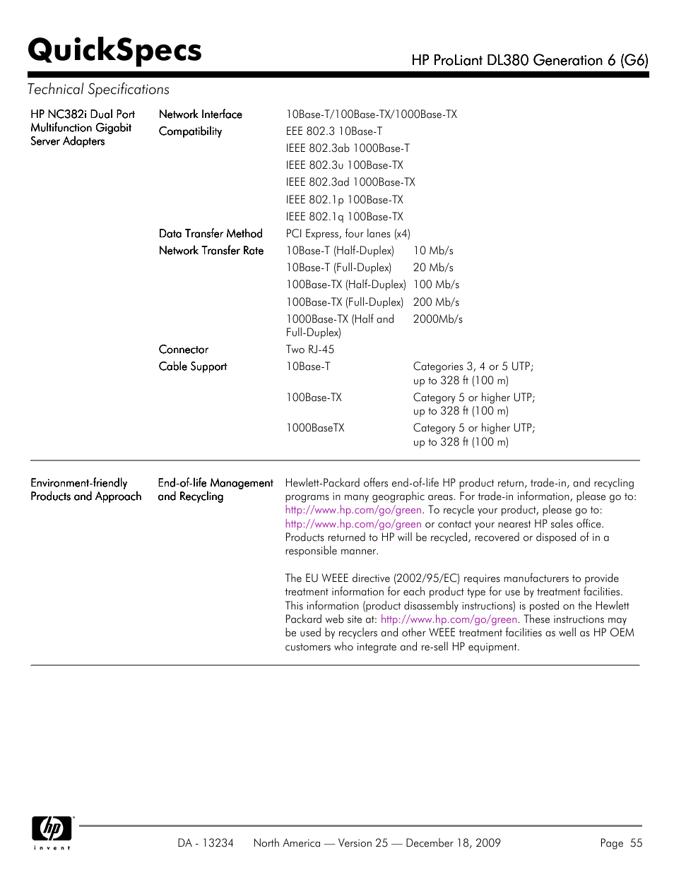 Quickspecs | HP QUICKSPECS DL380 User Manual | Page 55 / 56