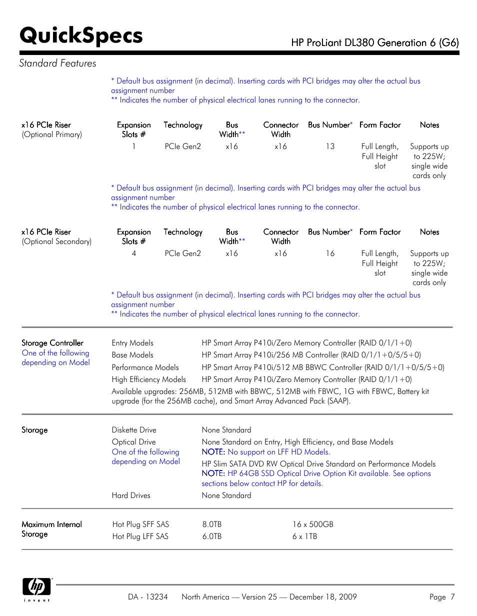 Quickspecs | HP QUICKSPECS DL380 User Manual | Page 7 / 56