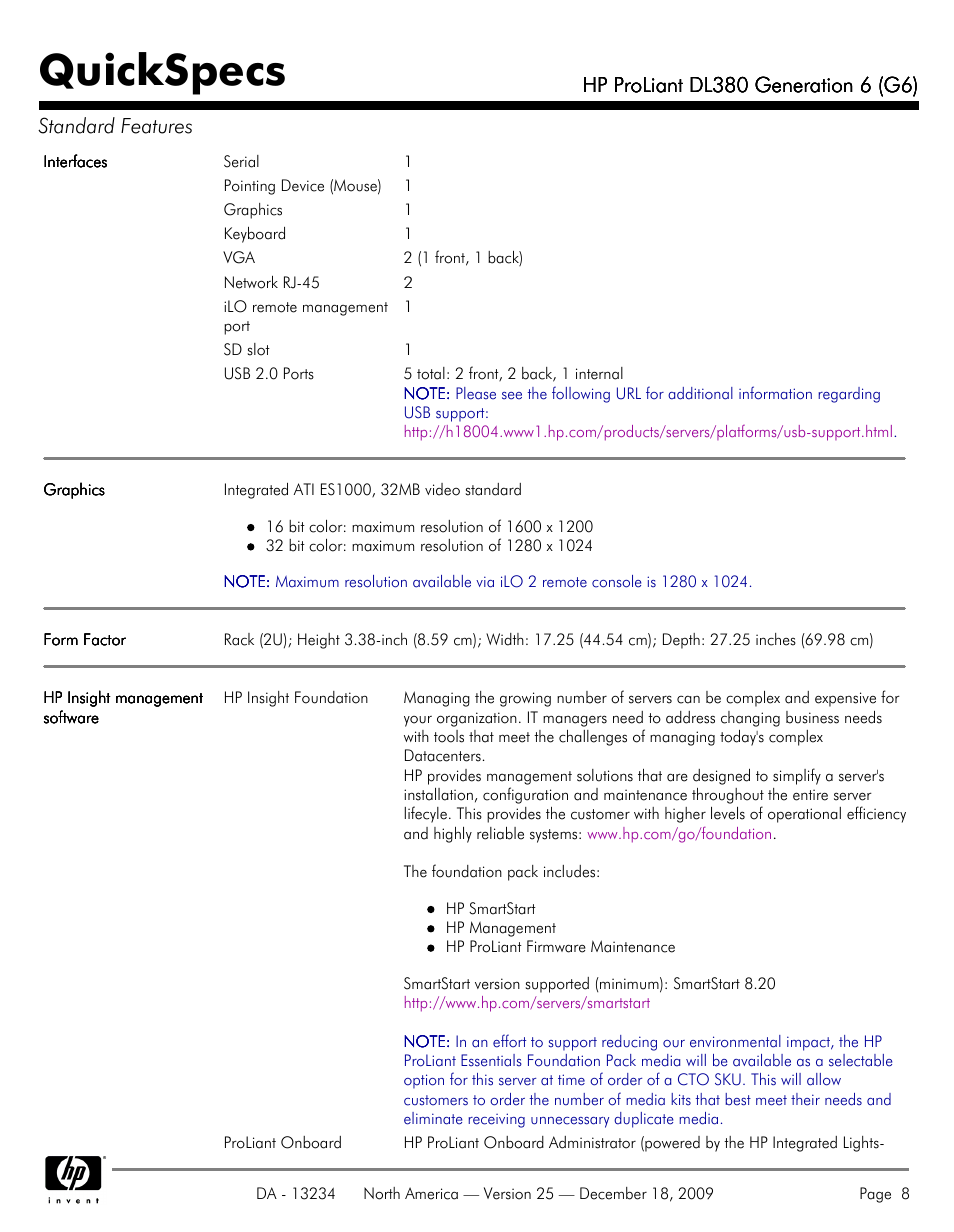 Quickspecs | HP QUICKSPECS DL380 User Manual | Page 8 / 56