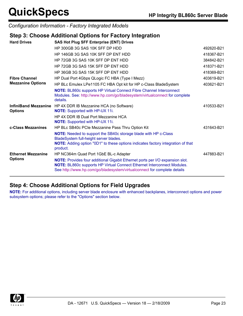 Quickspecs | HP Integrity server blade BL860c User Manual | Page 23 / 31