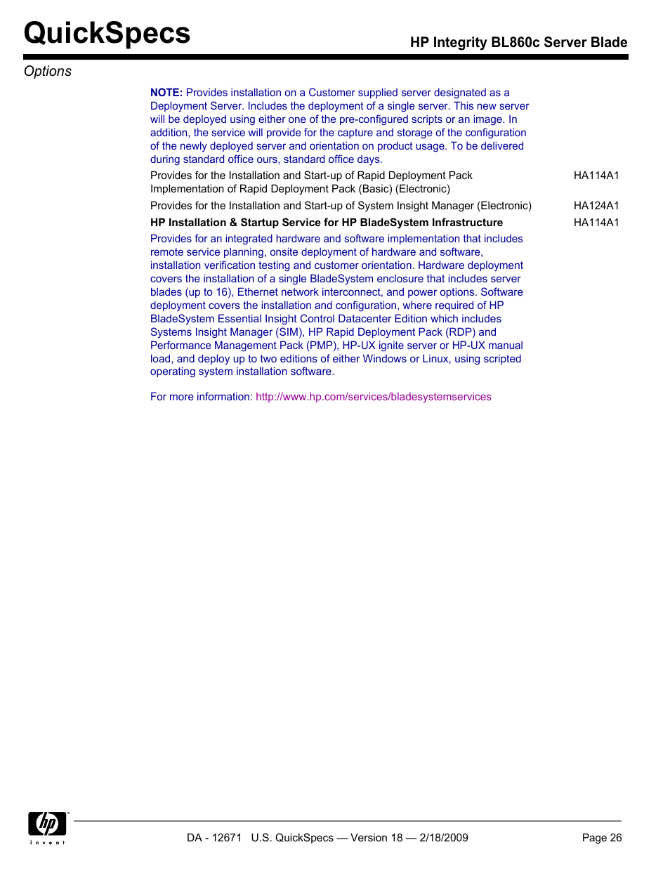 Quickspecs | HP Integrity server blade BL860c User Manual | Page 26 / 31