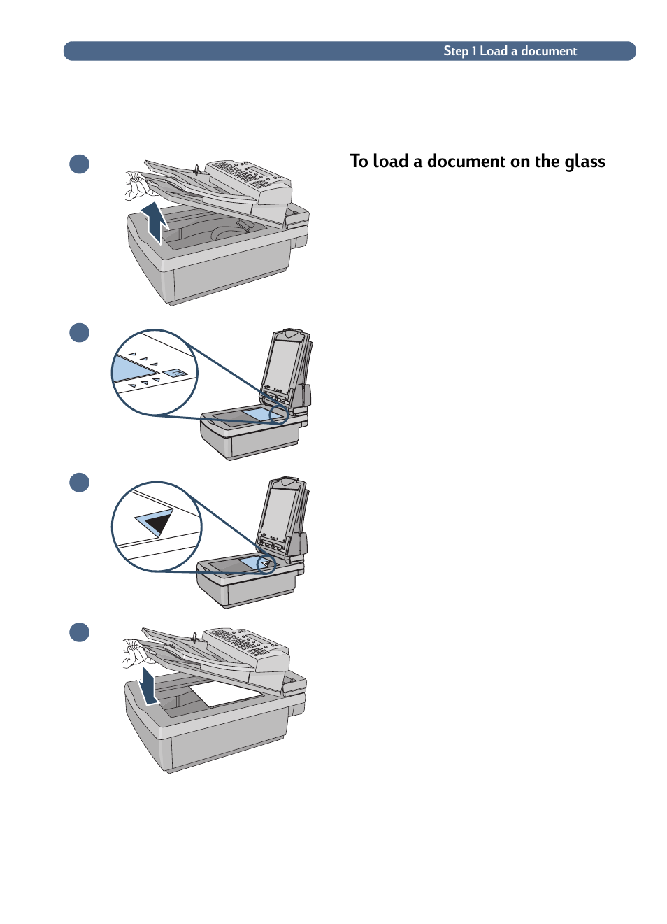 To load a document on the, Glass | HP 8100C User Manual | Page 20 / 78