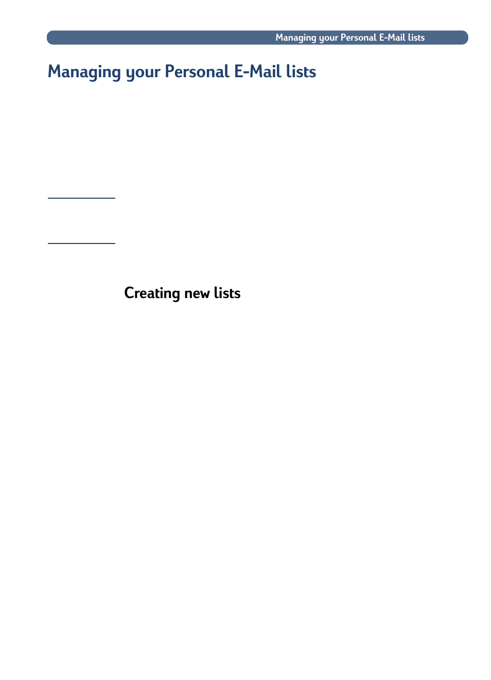 Managing your personal e-mail lists, Creating new lists | HP 8100C User Manual | Page 38 / 78