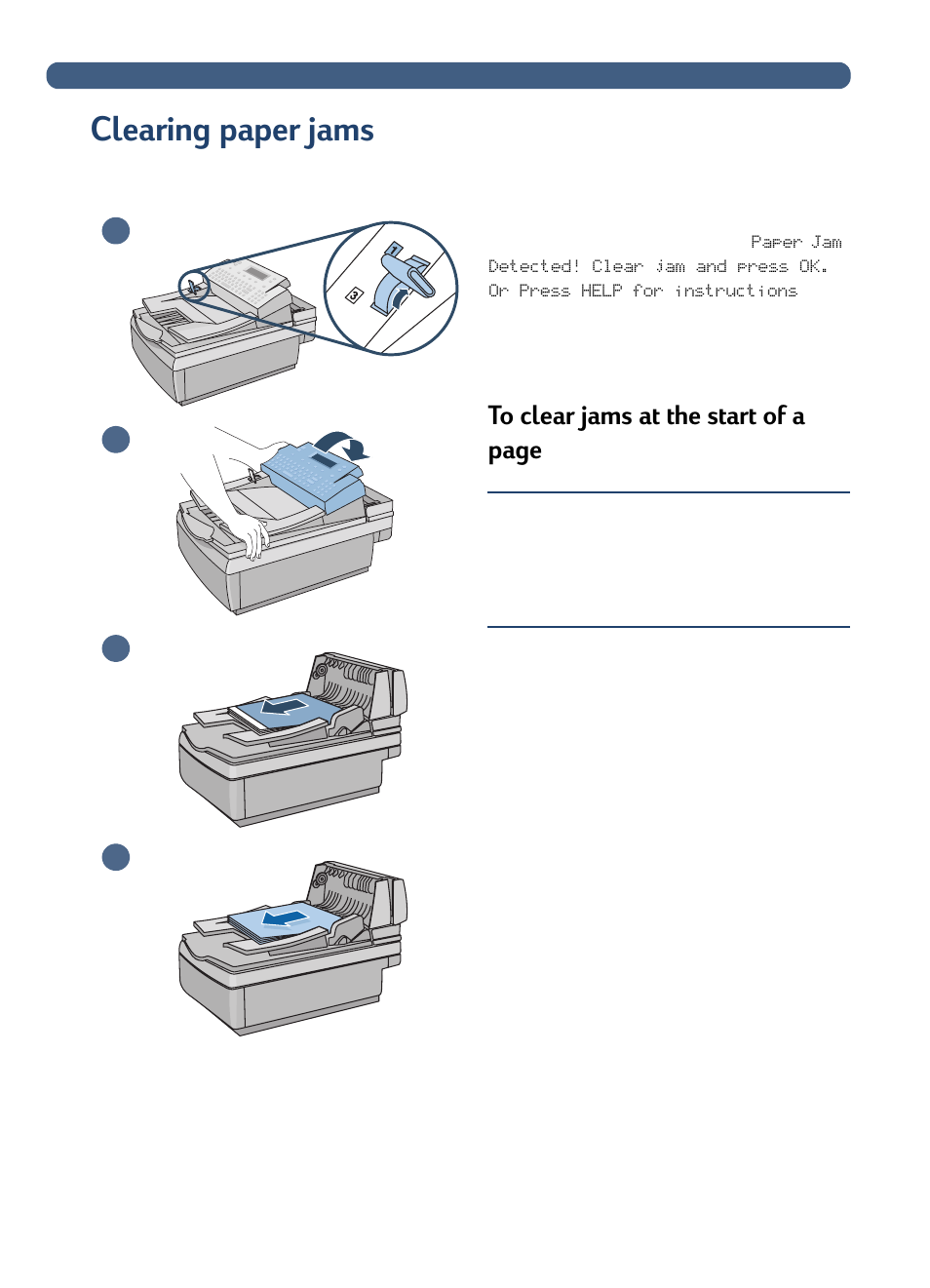 Clearing paper jams, Clearing paper jams. see | HP 8100C User Manual | Page 53 / 78