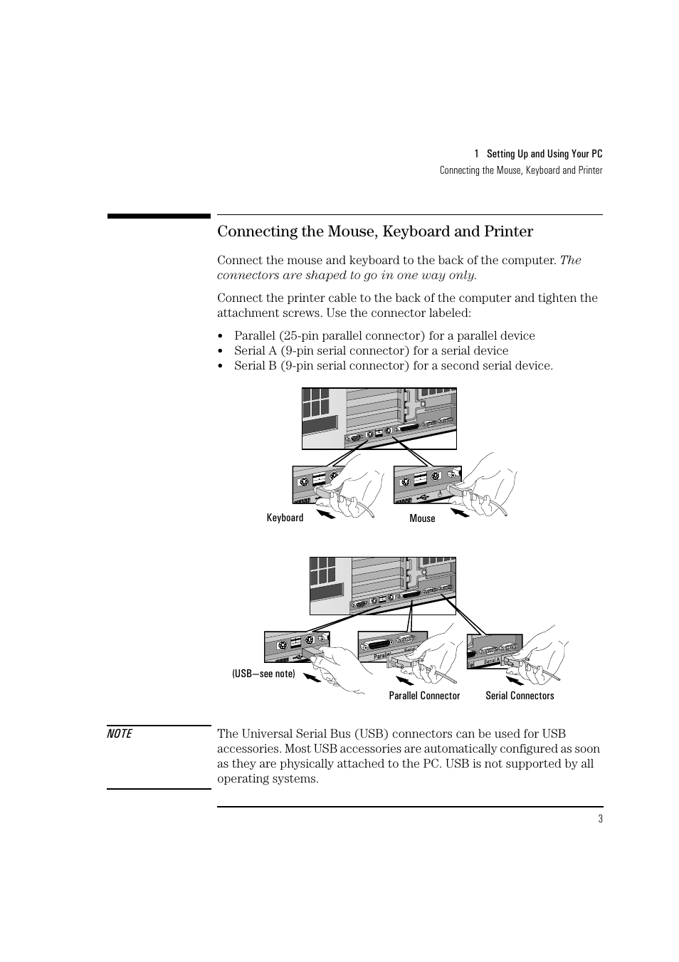 Connecting the mouse, keyboard and printer | HP 6 User Manual | Page 15 / 112