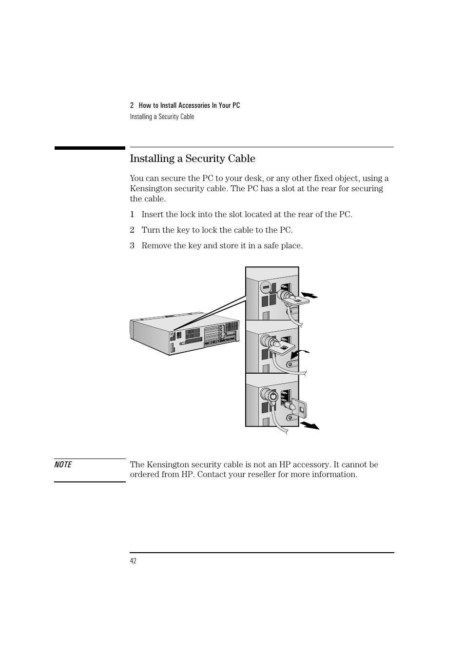 Installing a security cable | HP 6 User Manual | Page 54 / 112