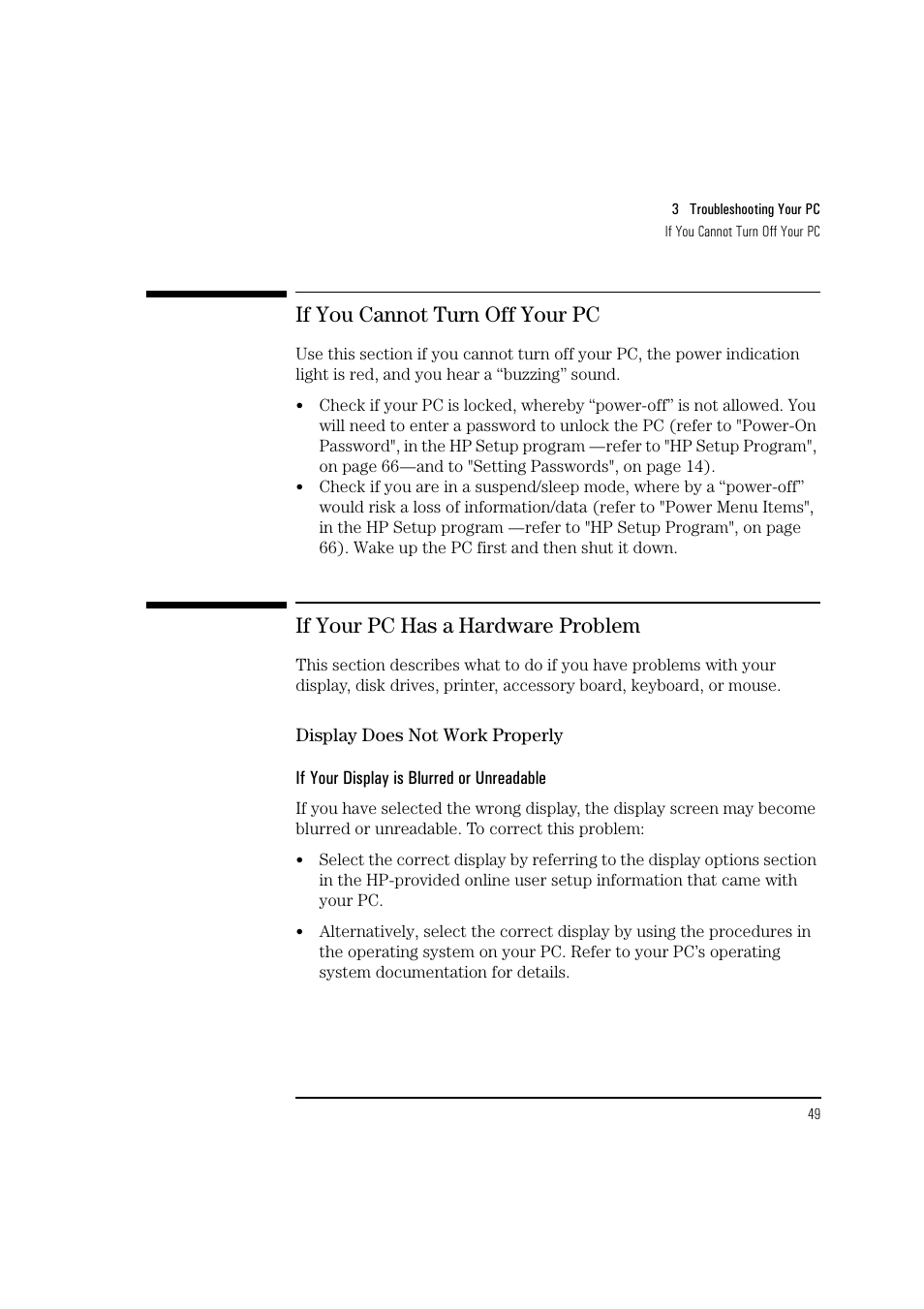 If you cannot turn off your pc, If your pc has a hardware problem | HP 6 User Manual | Page 61 / 112