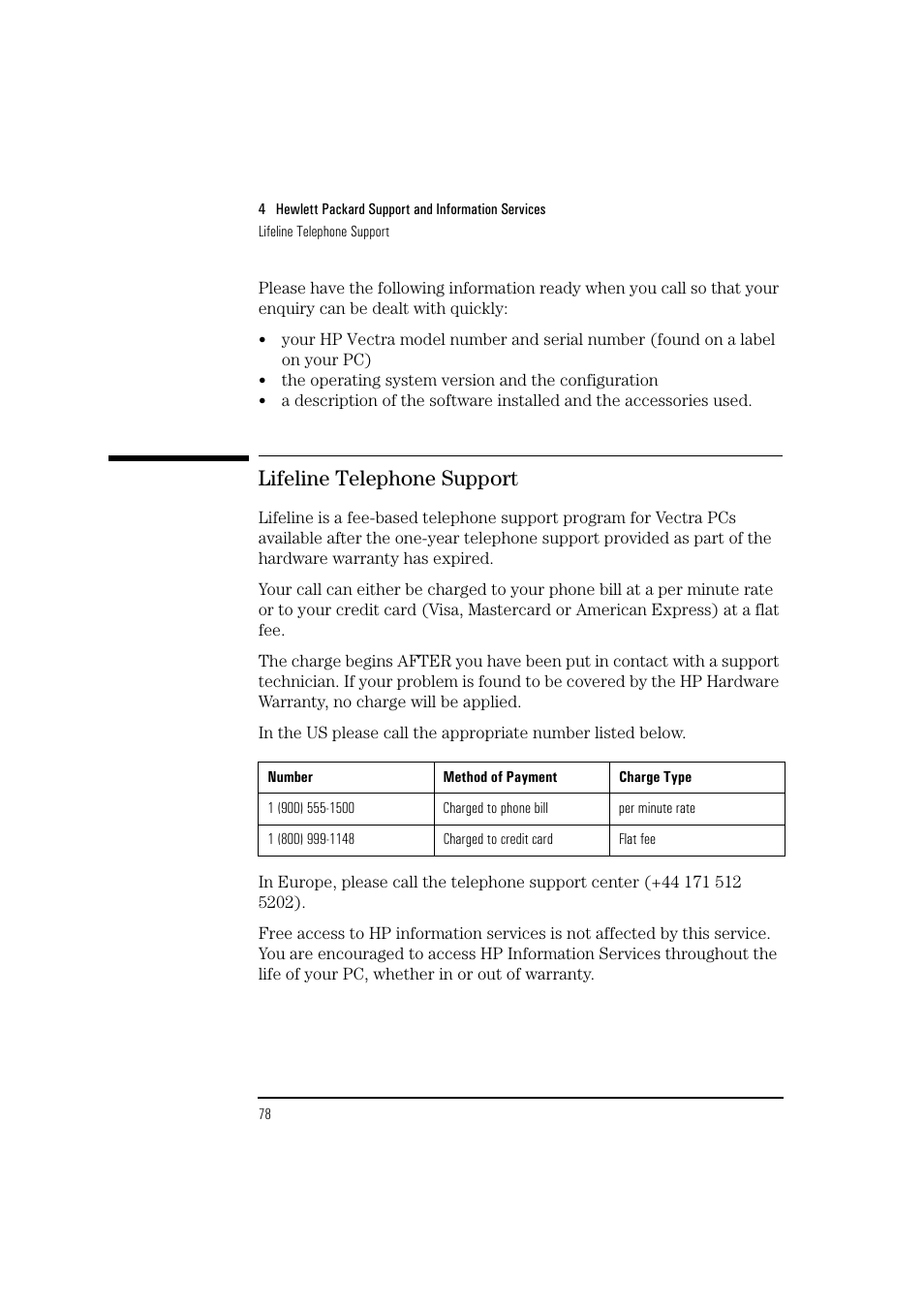 Lifeline telephone support | HP 6 User Manual | Page 90 / 112