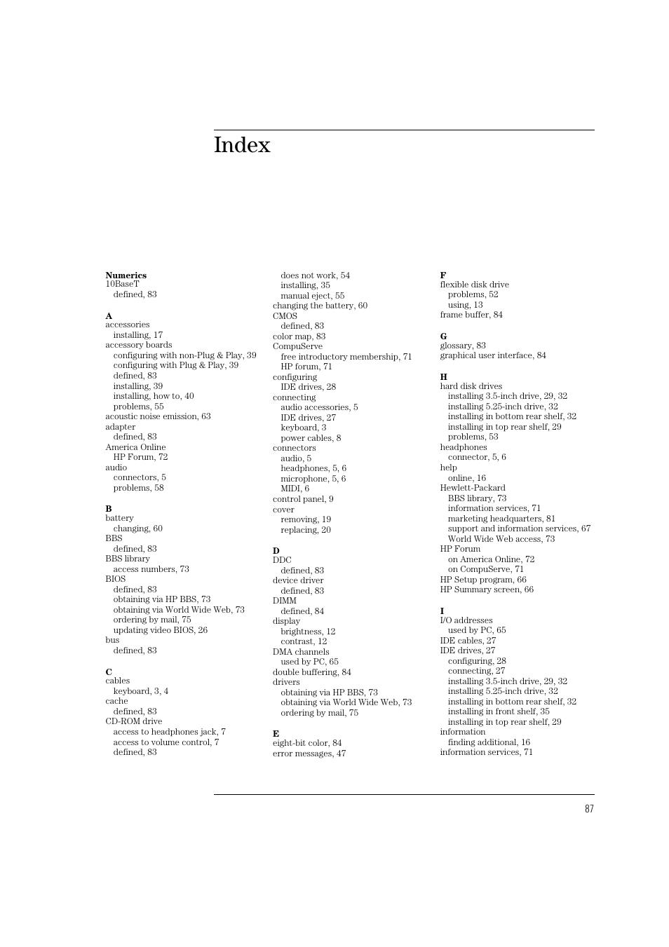 Index | HP 6 User Manual | Page 99 / 112