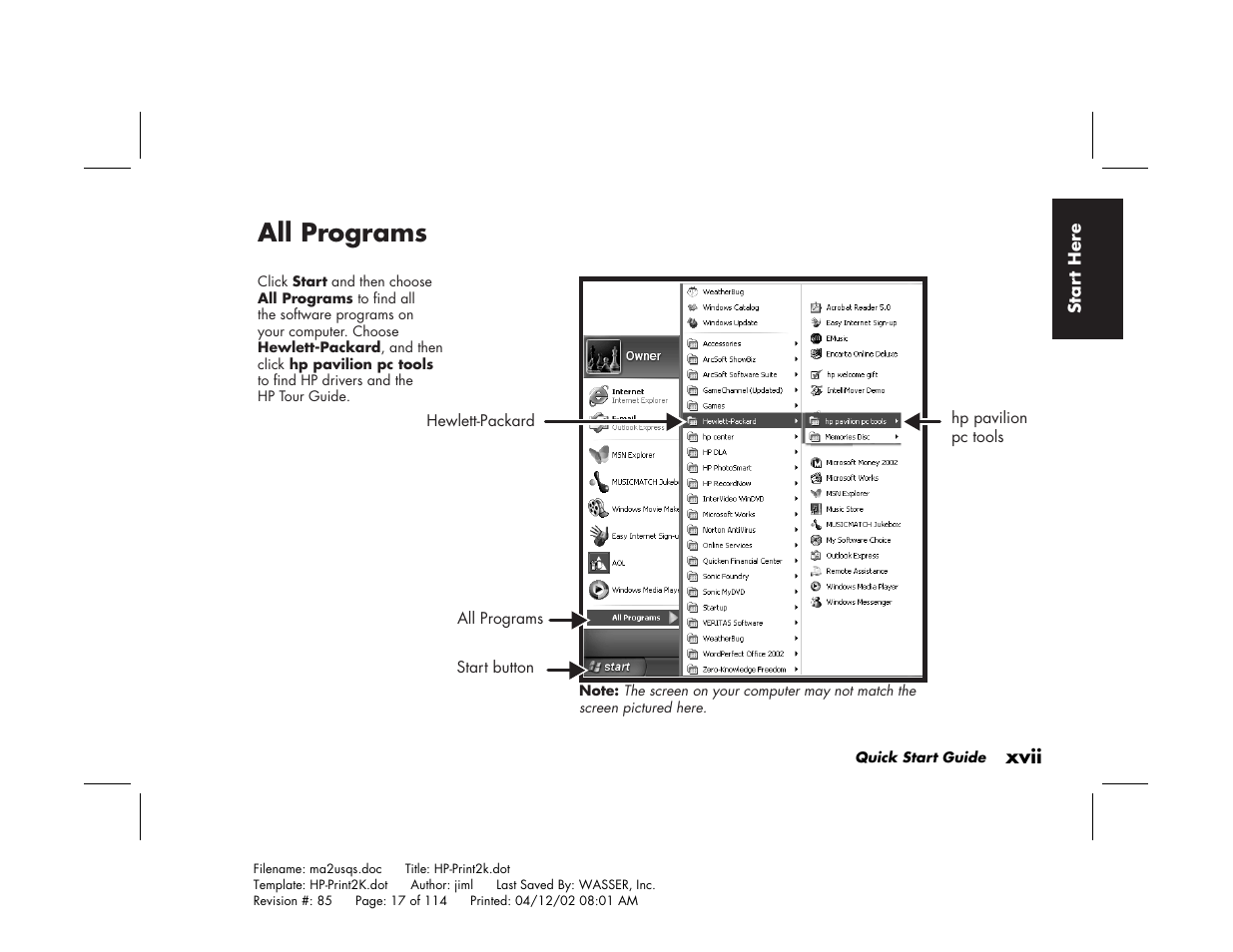 All programs | HP Pavilion User Manual | Page 17 / 114