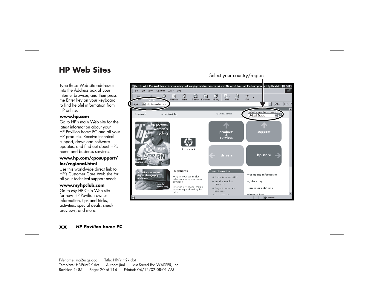 Hp web sites | HP Pavilion User Manual | Page 20 / 114