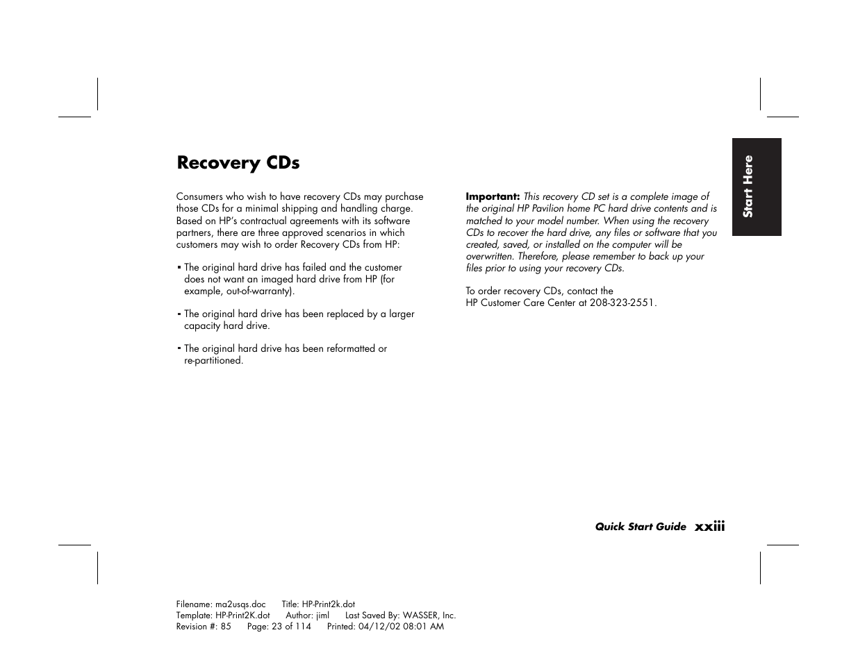 Recovery cds | HP Pavilion User Manual | Page 23 / 114